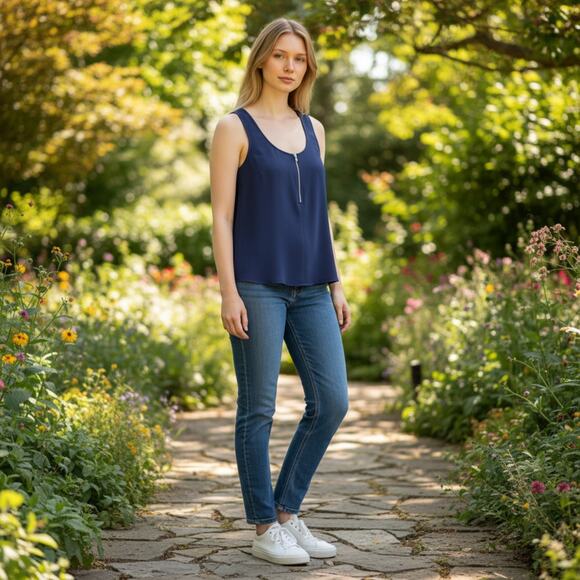 Trina Turk Banning Sleeveless Tank Top ZIP front size Small Petite - Picture 1 of 6